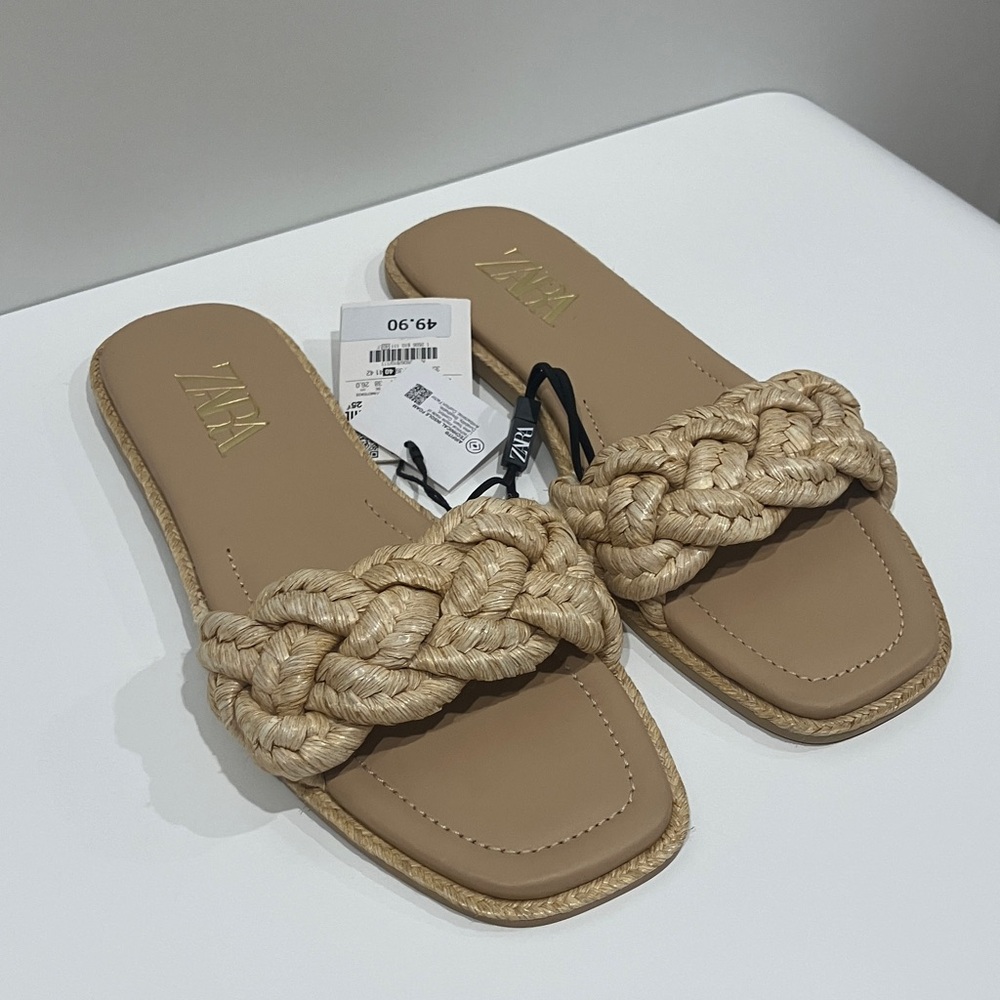 Zara Women's Beige Braided Sandals